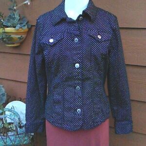 Charter Club Stretch Navy Polka Dot Jacket Coastal Grandma  Western